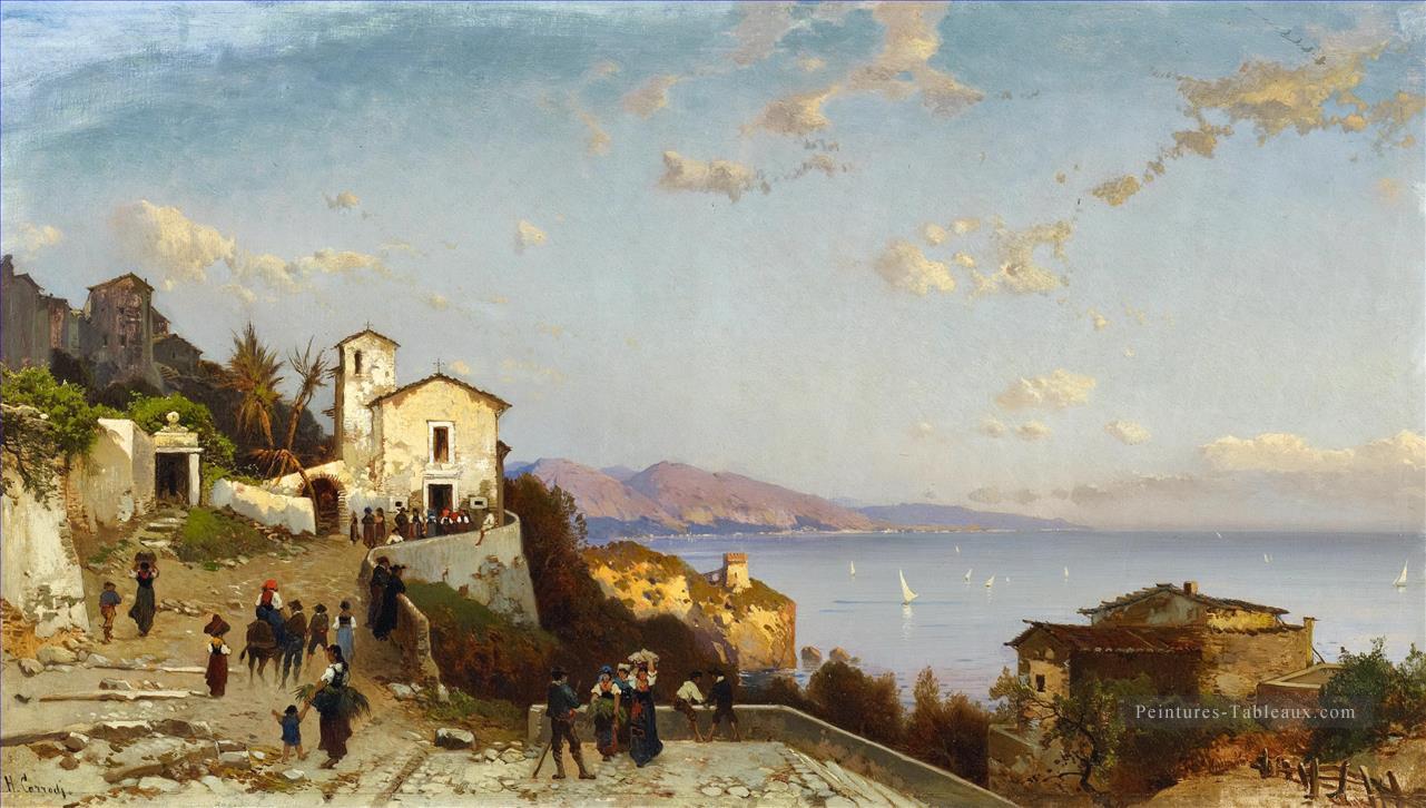 Villaggio di Montagna sulla Costa Ligure Hermann David Salomon Corrodi paysage orientaliste Peintures à l'huile